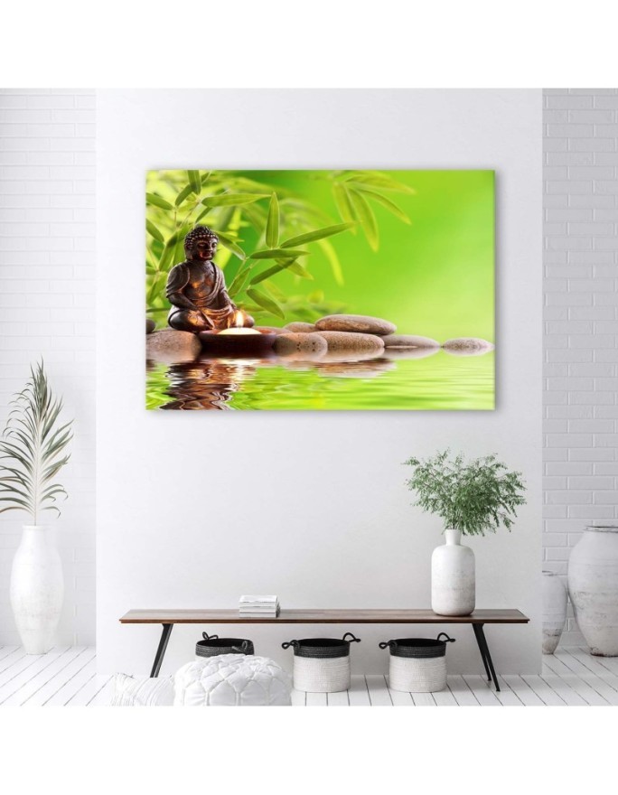 Wall Art painting for bathroom Buddha and bamboo leaves | FEEBY