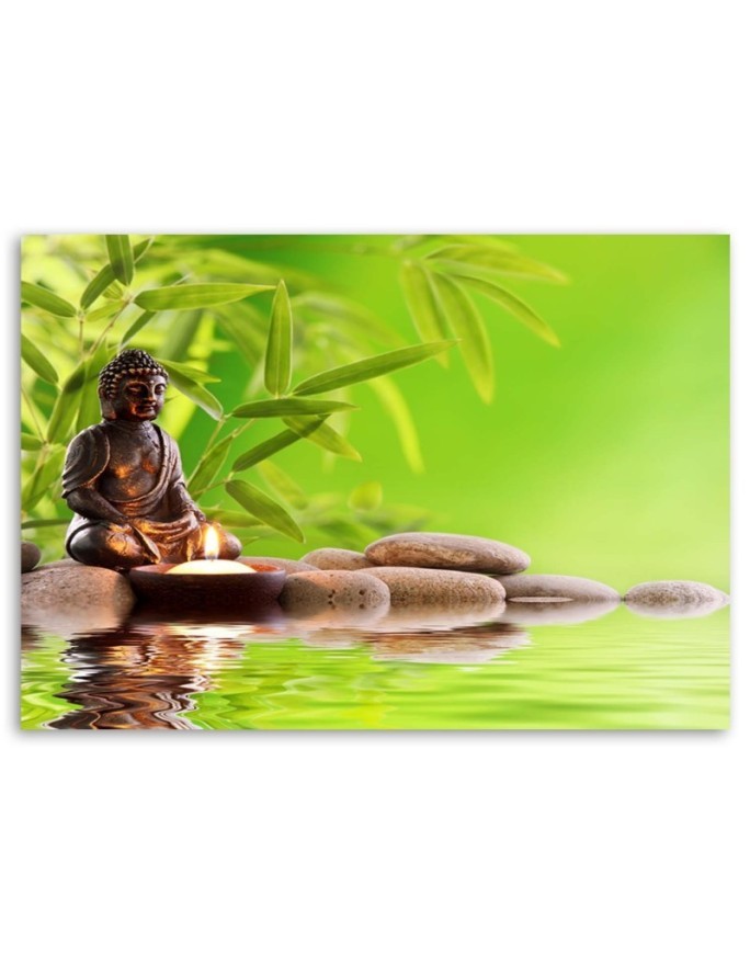 Wall Art painting for bathroom Buddha and bamboo leaves | FEEBY