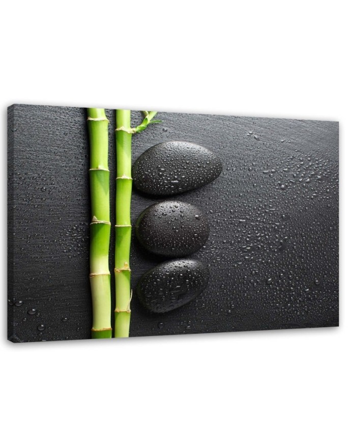Wall art painting for living room Bamboo zen stones on black background | FEEBY