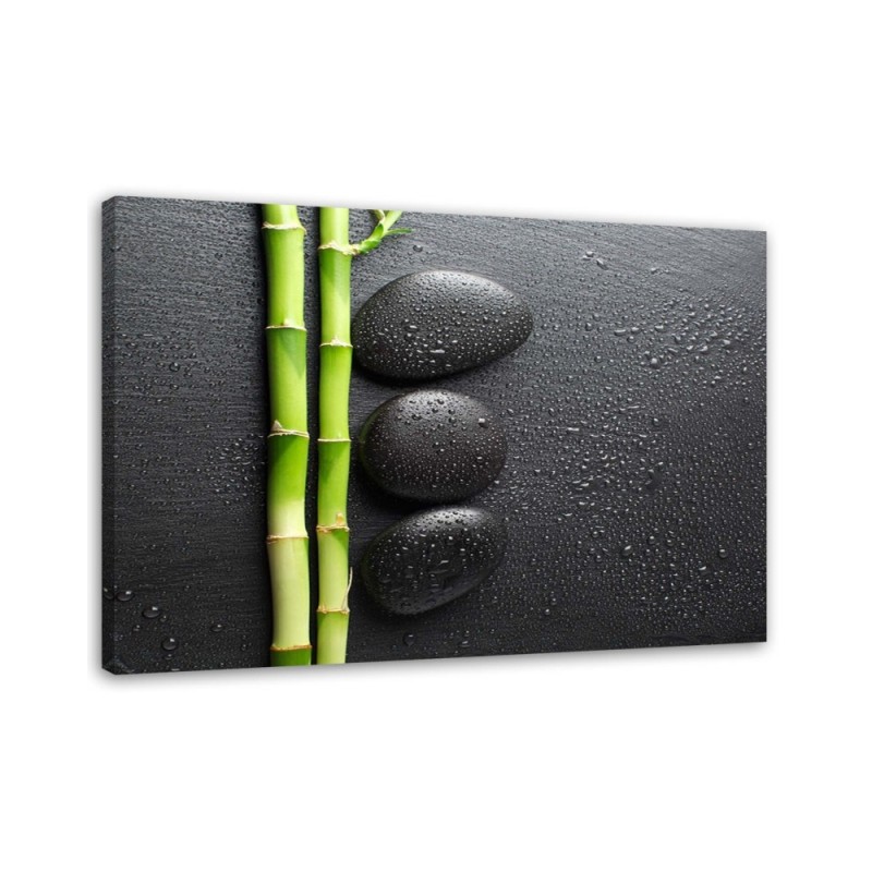 Wall art painting for living room Bamboo zen stones on black background | FEEBY