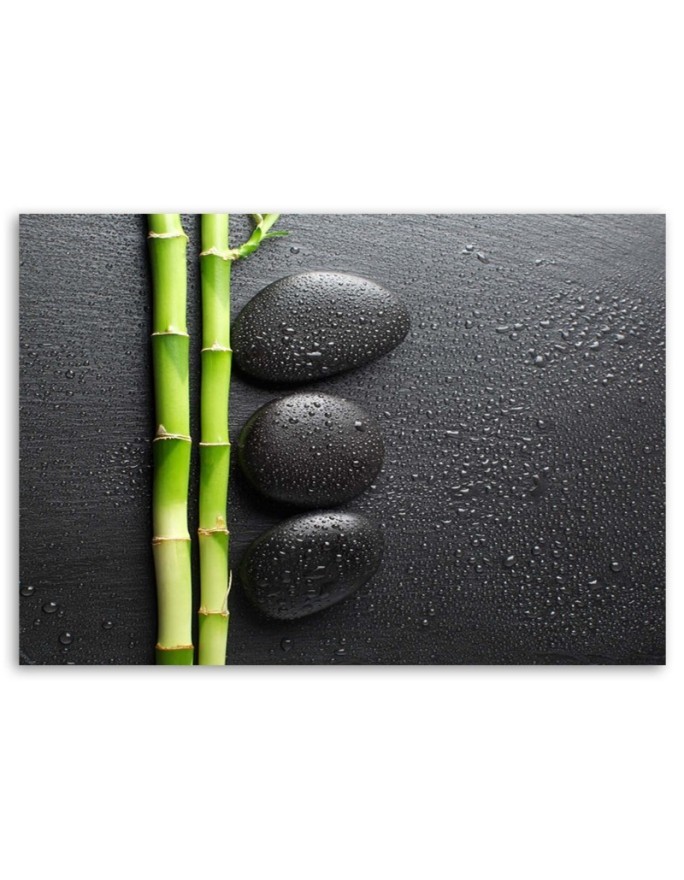 Wall art painting for living room Bamboo zen stones on black background | FEEBY