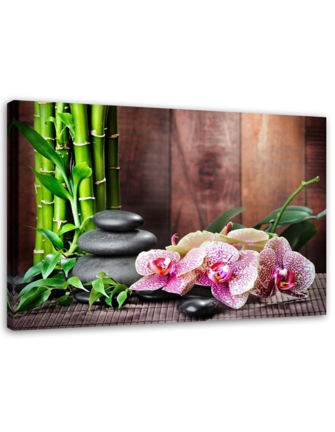 Wall painting for living room Orchid bamboo and stones | FEEBY