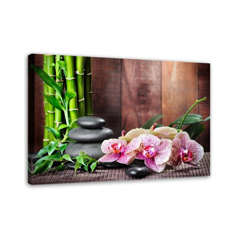 Wall painting for living room Orchid bamboo and stones | FEEBY