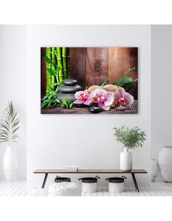 Wall painting for living room Orchid bamboo and stones | FEEBY