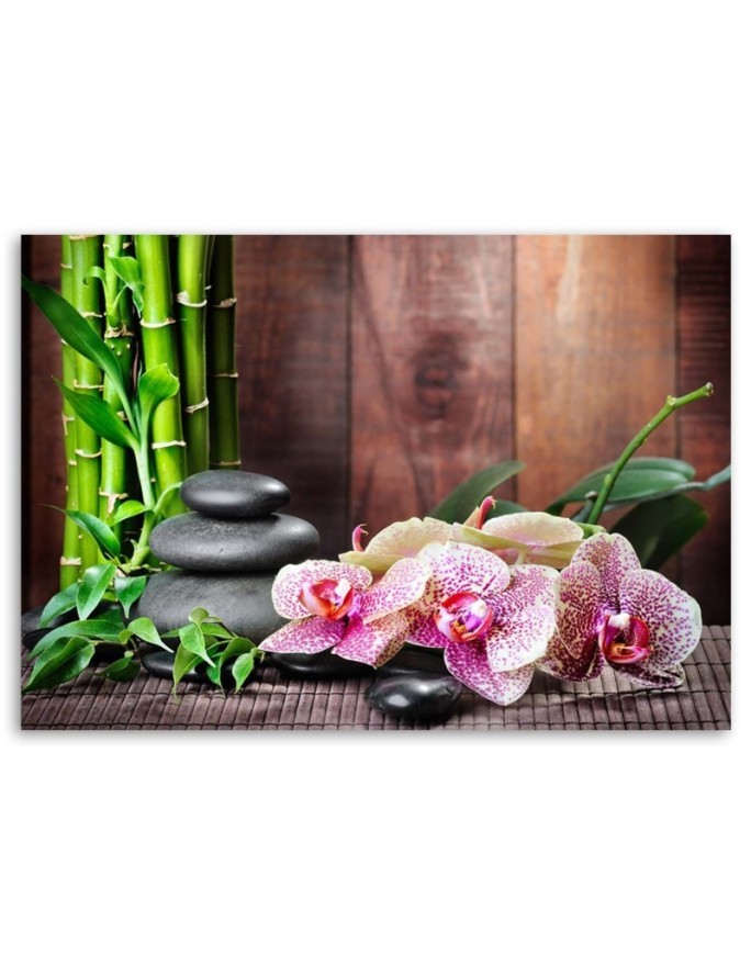 Wall painting for living room Orchid bamboo and stones | FEEBY