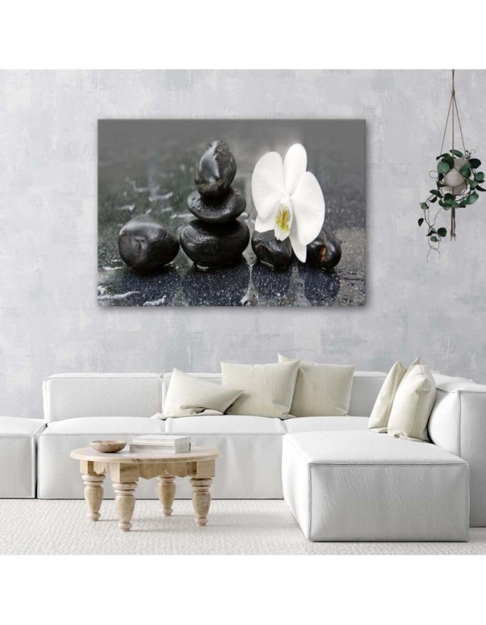 Wall art painting for living room Zen stones and orchid | FEEBY