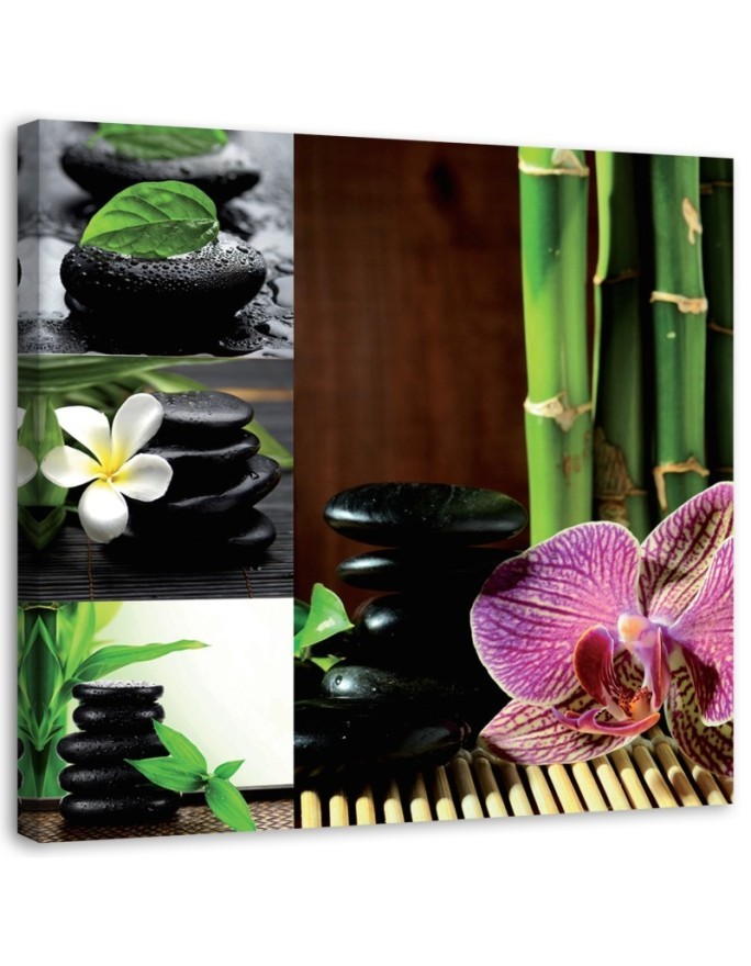 Wall art painting for living room Collage zen orchid bamboo stones | FEEBY