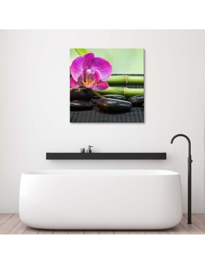 Pictures on Canvas for living room Flowering orchid on black stones | FEEBY