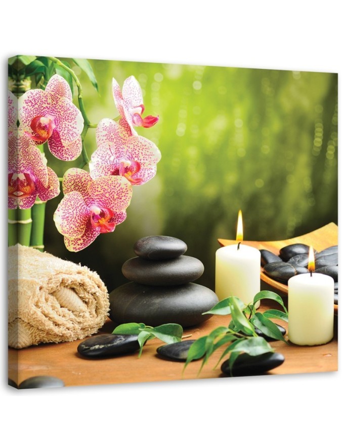 Wall art painting for living room Candle orchid and zen stones. High quality  | FEEBY