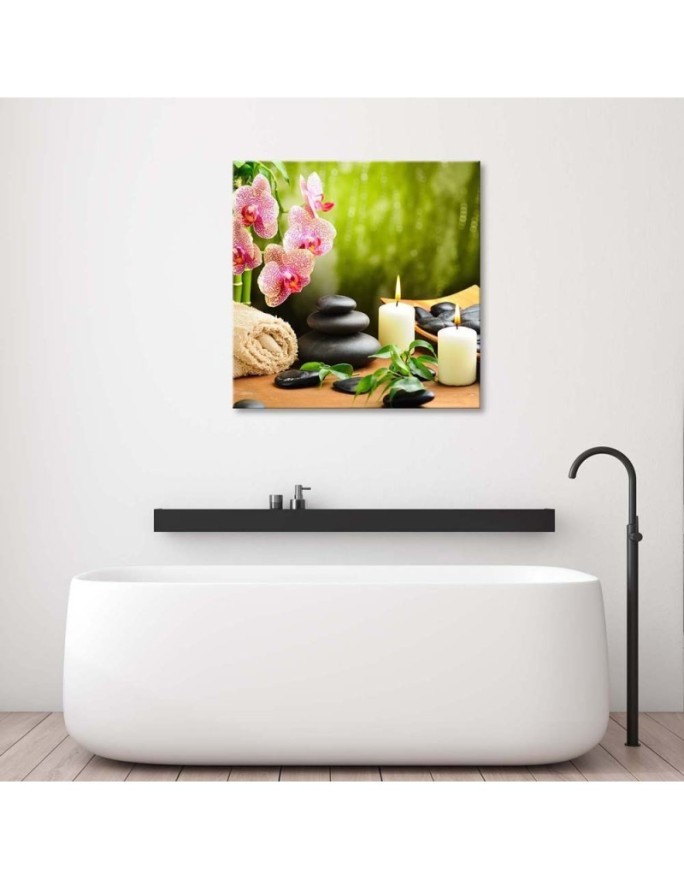 Wall art painting for living room Candle orchid and zen stones. High quality  | FEEBY