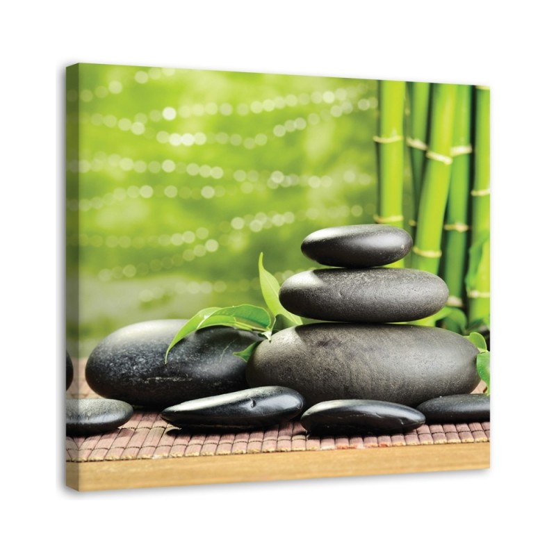 Wall Art painting for living room Black stones and green zen | FEEBY