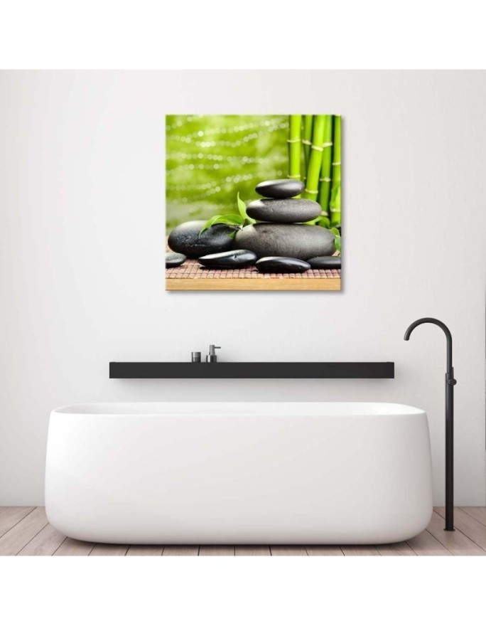Wall Art painting for living room Black stones and green zen | FEEBY