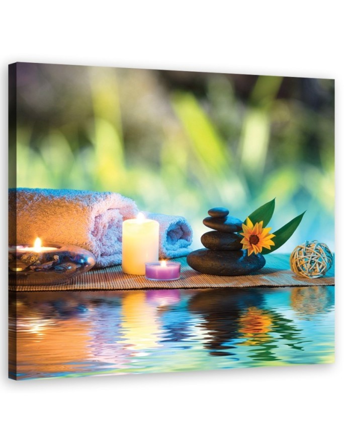 Wall art painting Zen spa candles bamboo | FEEBY