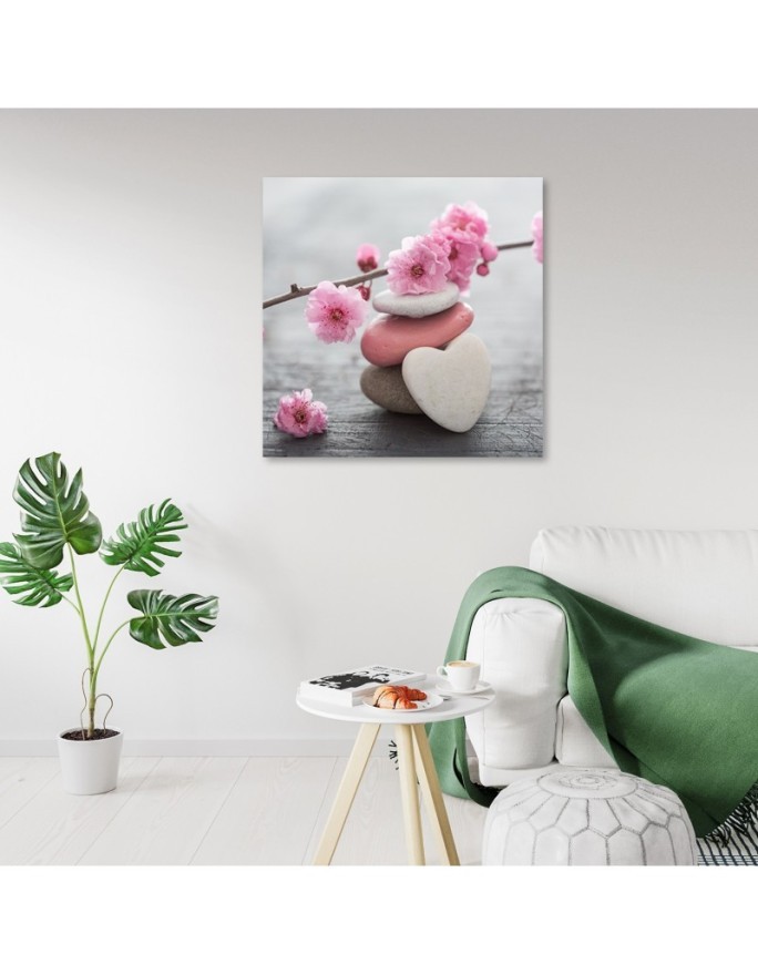 Bathroom wal art decoration Zen cherry blossom heart stone | FEEBY