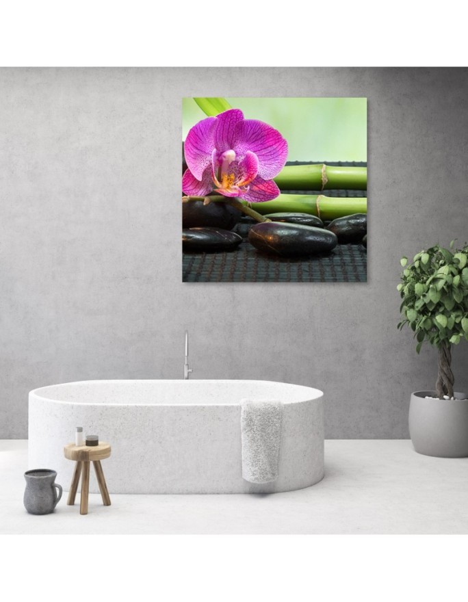 Bathroom Wall art decoration Orchid on black stones | FEEBY