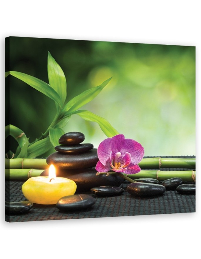 Zen wall art decor Composition with candle and flowers | FEEBY