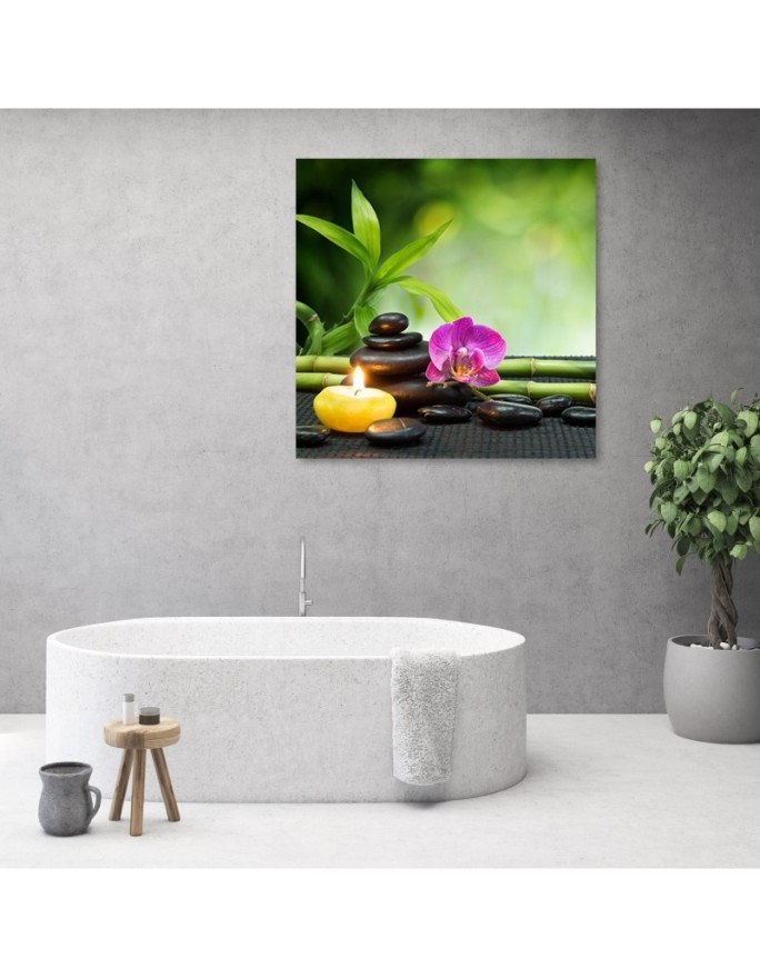 Zen wall art decor Composition with candle and flowers | FEEBY