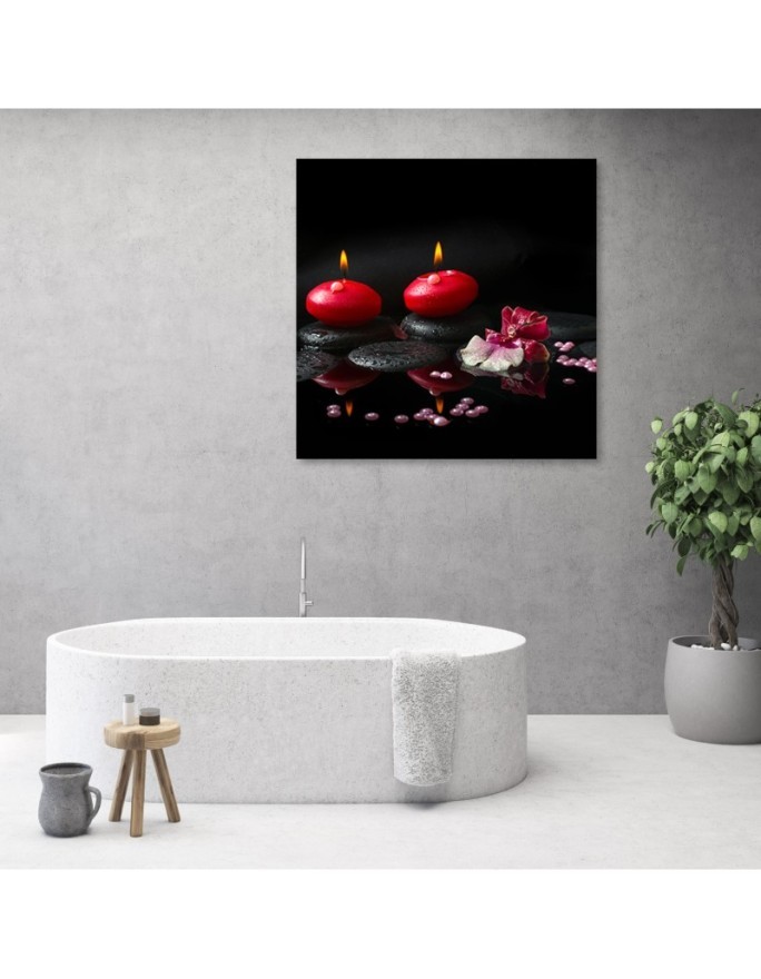 Red candles Zen stones - Wall art painting for spa | FEEBY