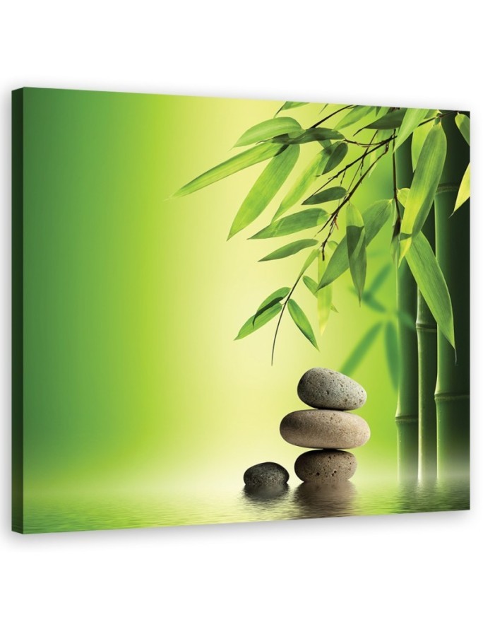 Zen stones and bamboo on green background - Canvas prints for spa | FEEBY