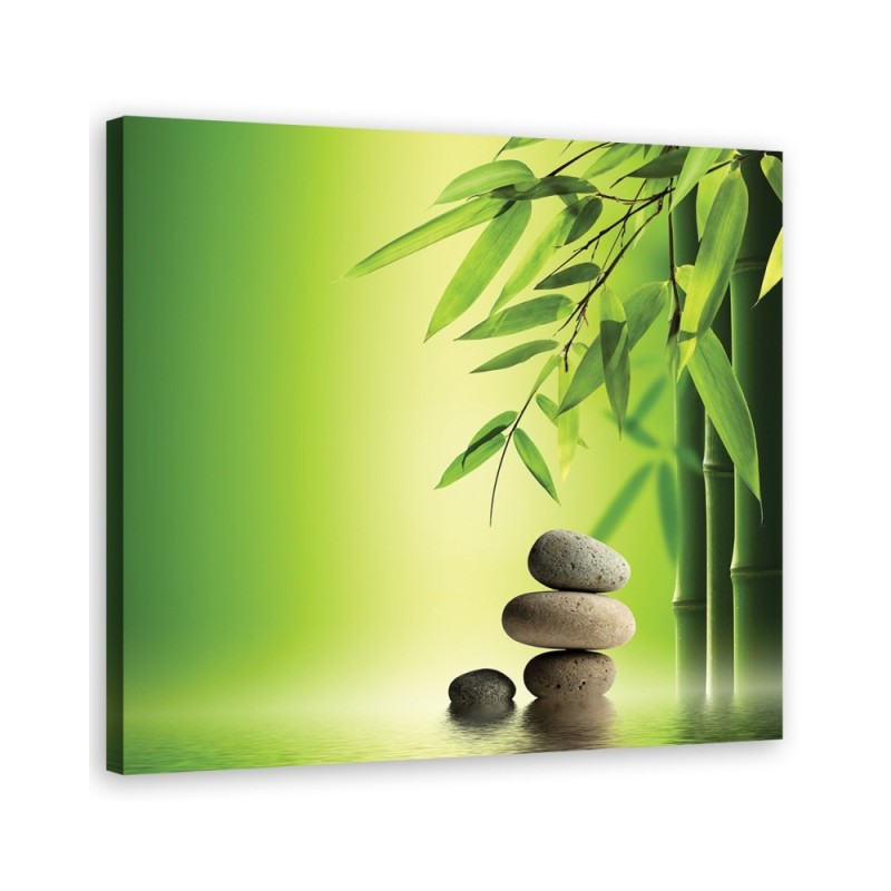 Zen stones and bamboo on green background - Canvas prints for spa | FEEBY