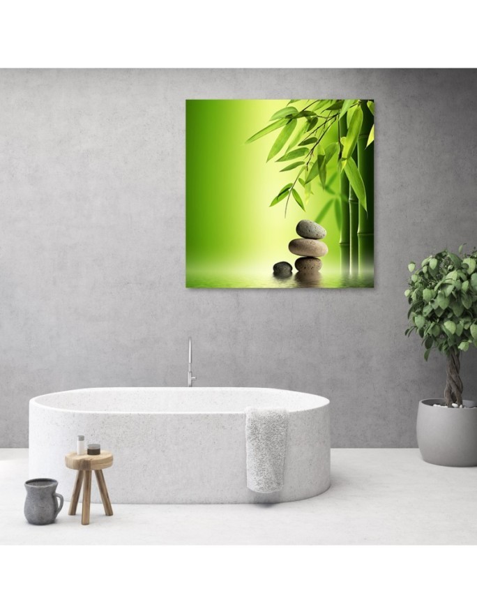 Zen stones and bamboo on green background - Canvas prints for spa | FEEBY