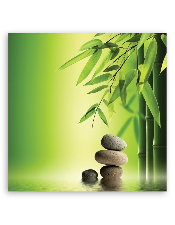 Zen stones and bamboo on green background - Canvas prints for spa | FEEBY