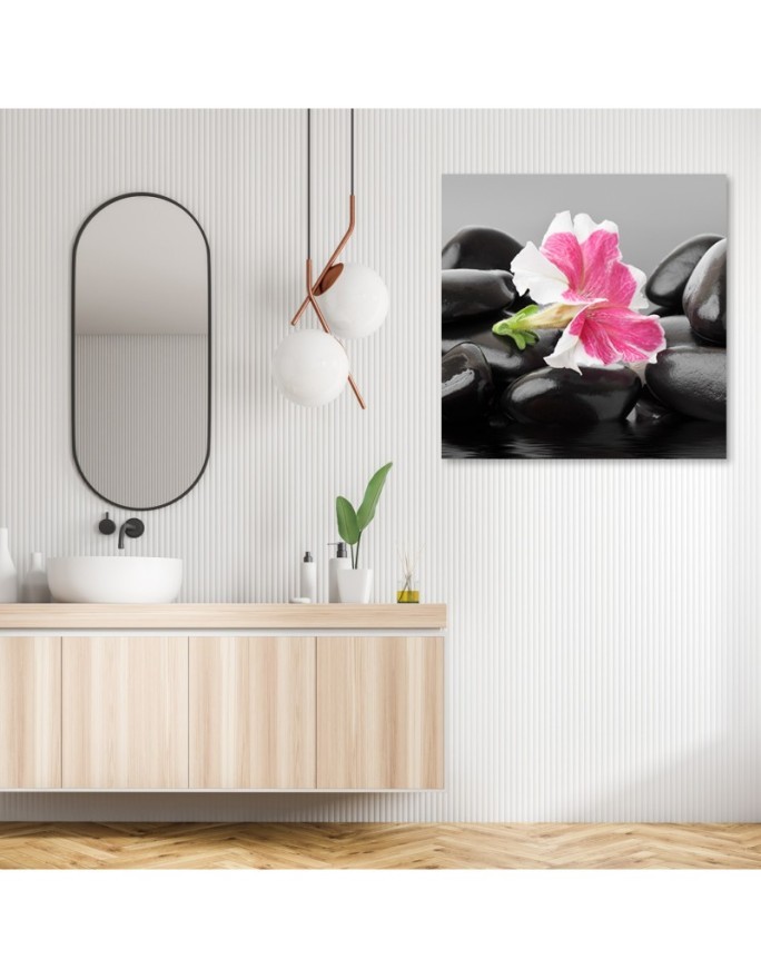 Pink flower on zen stones - Canvas prints for bathroom | FEEBY