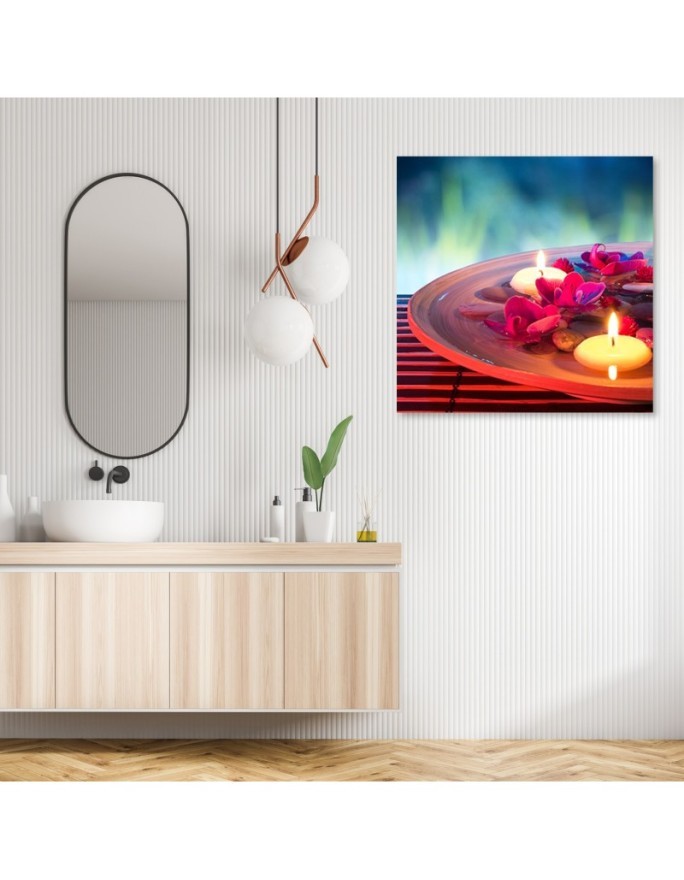 Bathroom Canvas prints decoration - Floating flowers and zen stones | FEEBY