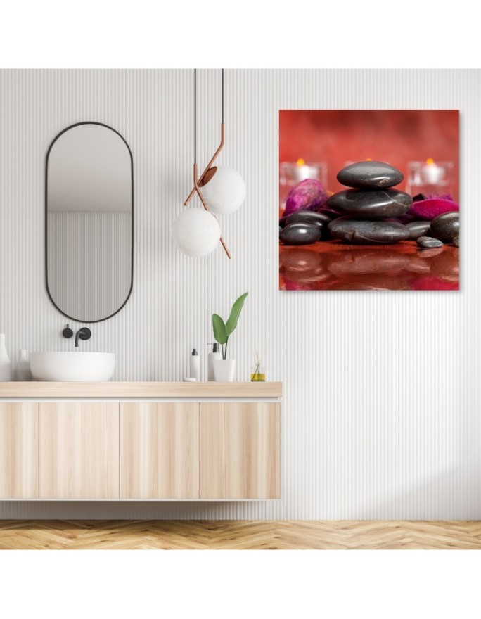 Bathroom wall art painting - Zen stones on a red background | FEEBY