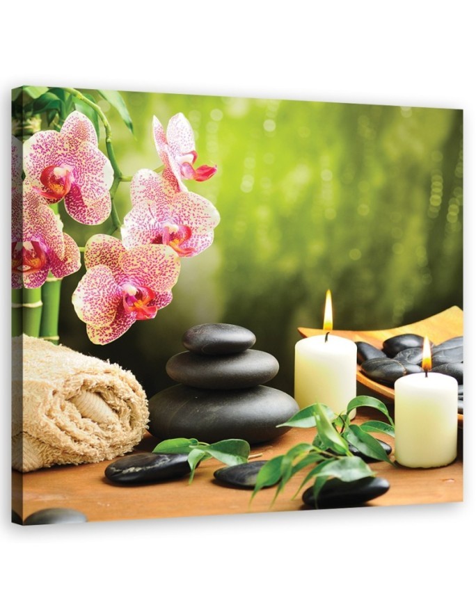 Wall Canvas painting for bathroom - Orchid candles and zen stones | FEEBY