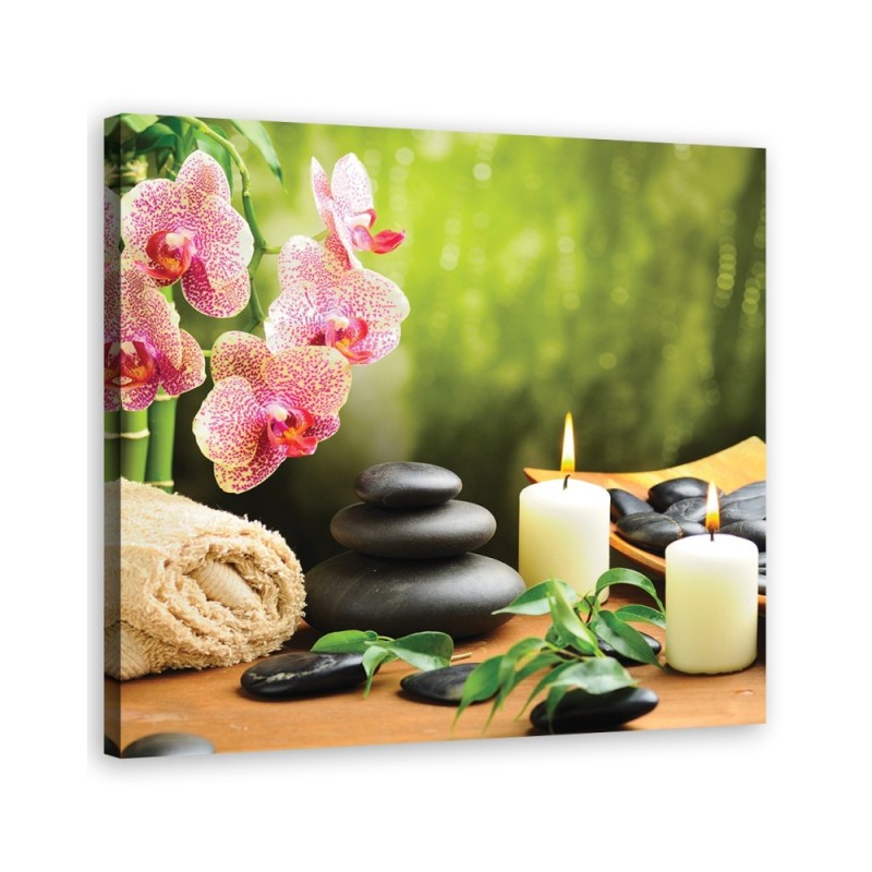 Wall Canvas painting for bathroom - Orchid candles and zen stones | FEEBY
