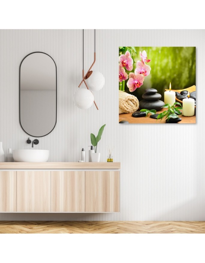 Wall Canvas painting for bathroom - Orchid candles and zen stones | FEEBY