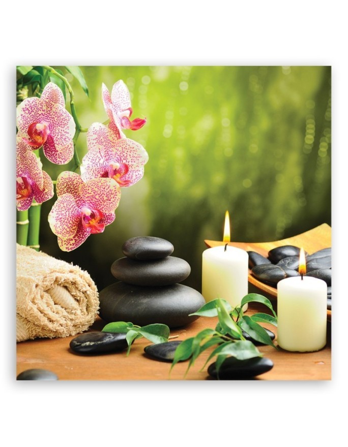 Wall Canvas painting for bathroom - Orchid candles and zen stones | FEEBY