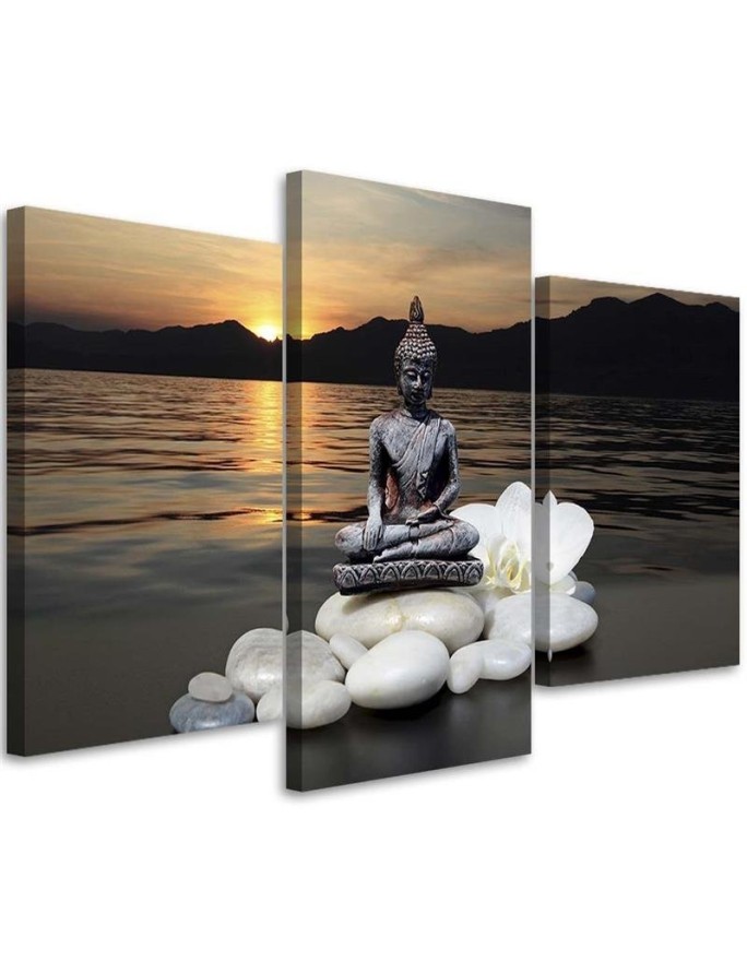 Canvas print for the living room - Buddha against a sunset background | FEEBY