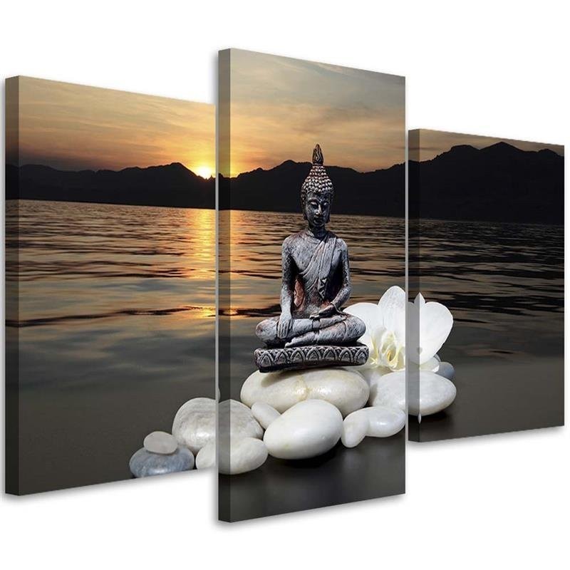 Canvas print for the living room - Buddha against a sunset background | FEEBY