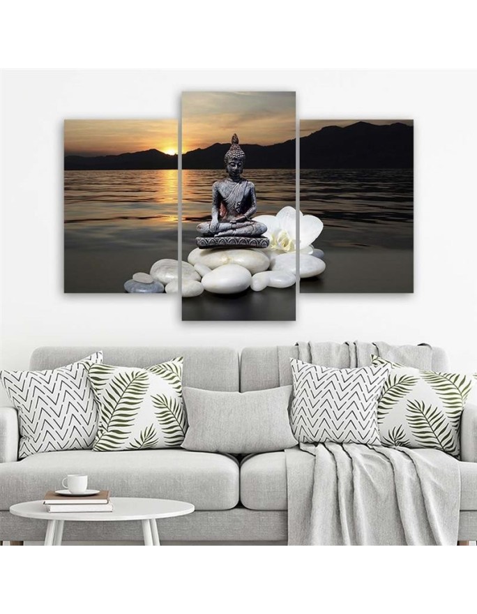 Canvas print for the living room - Buddha against a sunset background | FEEBY