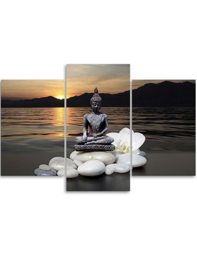 Canvas print for the living room - Buddha against a sunset background | FEEBY