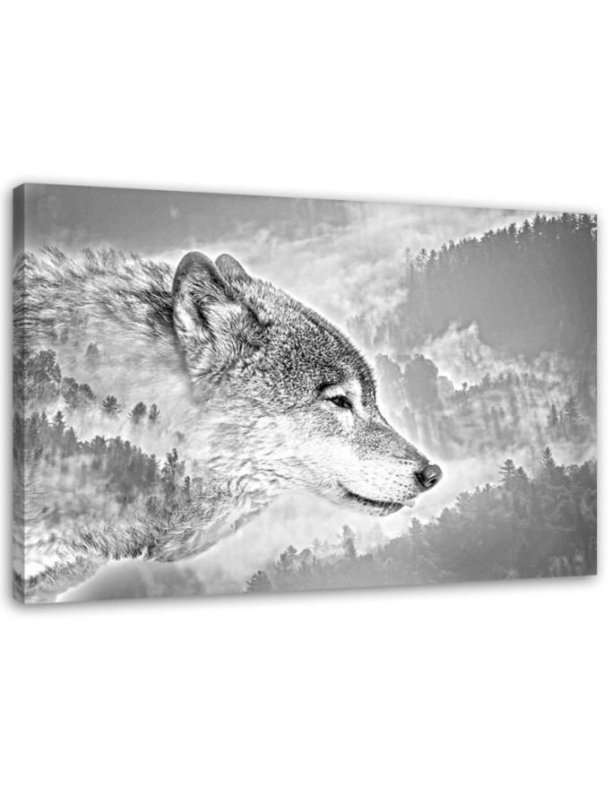 Wolf forest in the fog winter - Wall painting for the living room | FEEBY