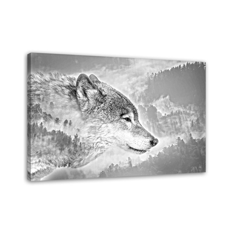 Wolf forest in the fog winter - Wall painting for the living room | FEEBY