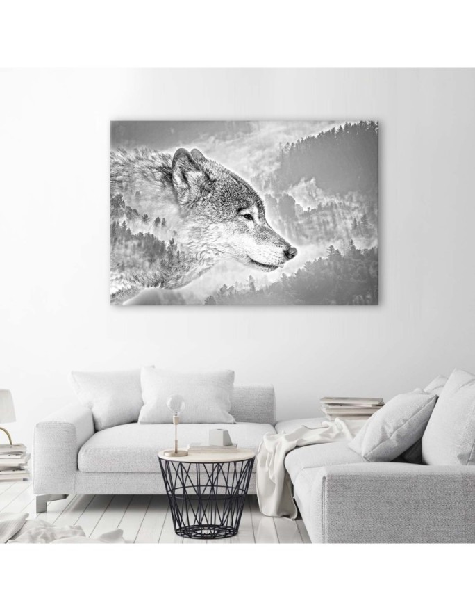 Wolf forest in the fog winter - Wall painting for the living room | FEEBY