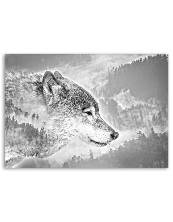 Wolf forest in the fog winter - Wall painting for the living room | FEEBY
