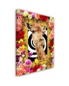 Modern wall art painting - Giraffe and colourful roses | FEEBY