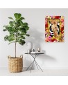 Modern wall art painting - Giraffe and colourful roses | FEEBY