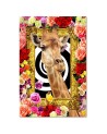 Modern wall art painting - Giraffe and colourful roses | FEEBY