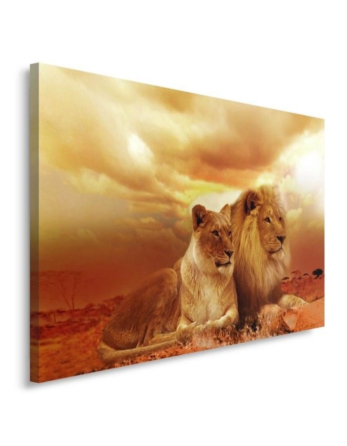 Wall art decoration - Pair of lions - Bedroom painting | FEEBY