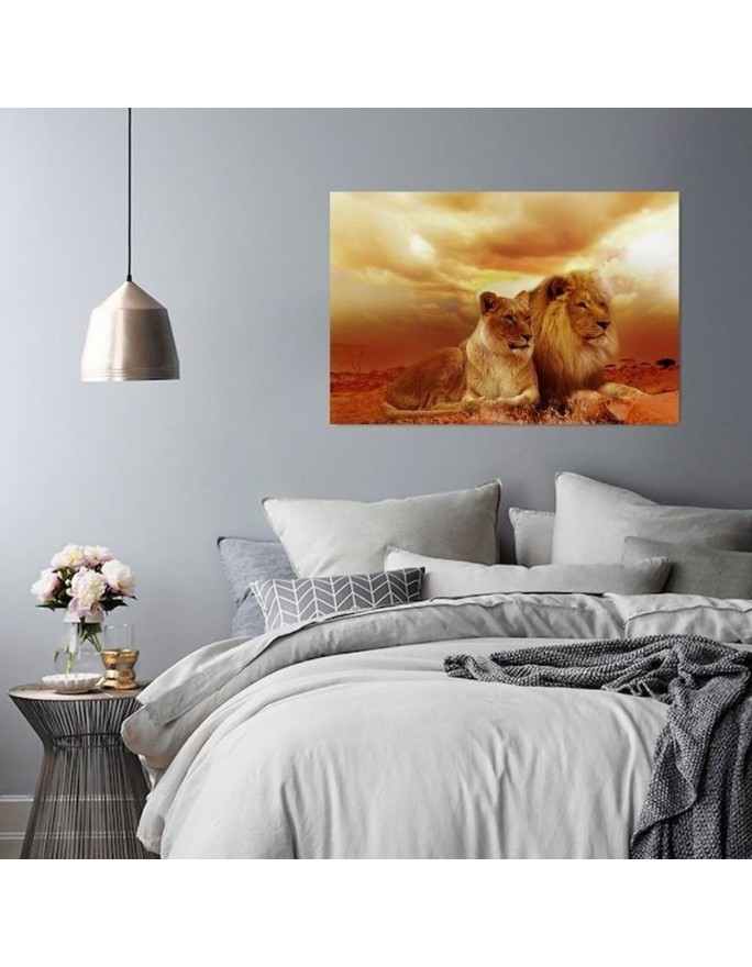 Wall art decoration - Pair of lions - Bedroom painting | FEEBY