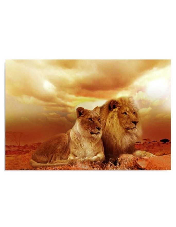 Wall art decoration - Pair of lions - Bedroom painting | FEEBY