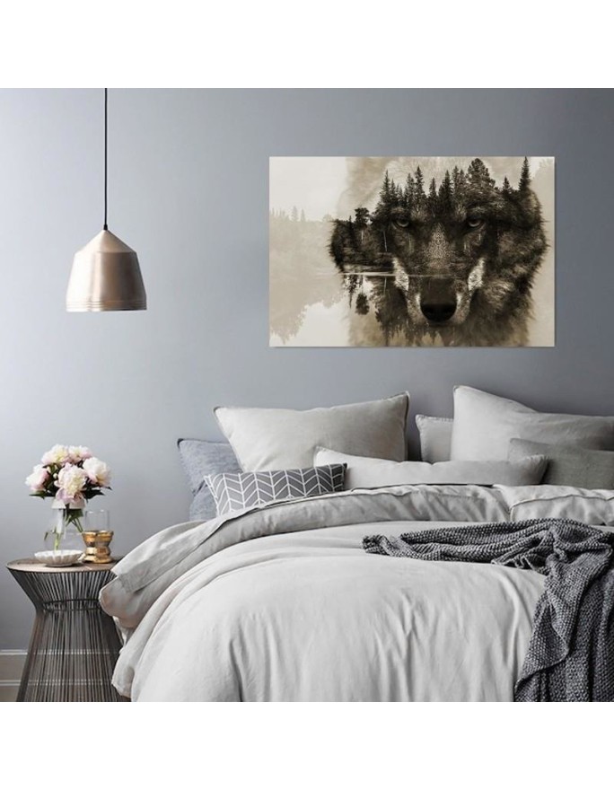 Wall art painting - Wolf against a forest background - Modern Canvas paintings | FEEBY