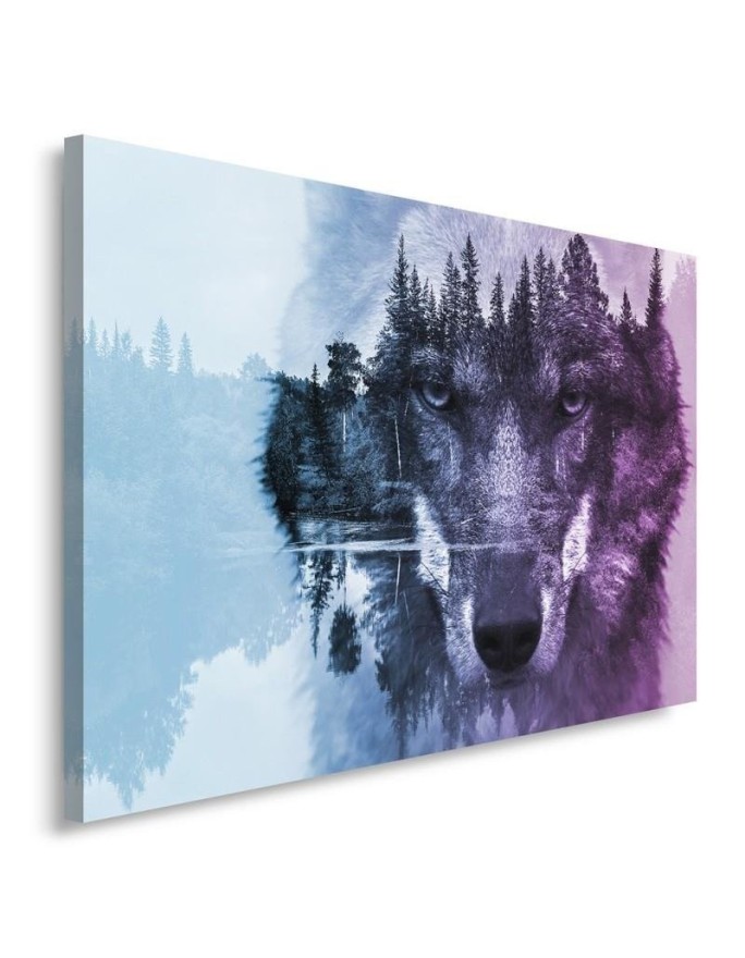 Canvas painting for bedroom - Wolf forest in purple fog | FEEBY