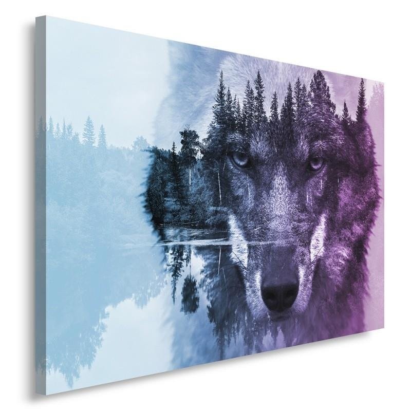 Canvas painting for bedroom - Wolf forest in purple fog | FEEBY